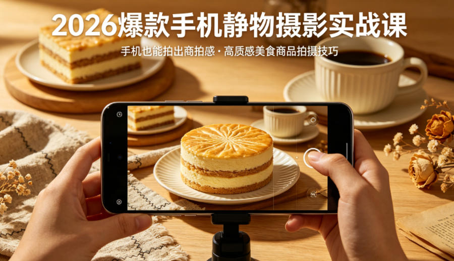 2026爆款手机静物摄影实战课，手机也能拍出商拍感，学会拍出高质感美食商品-源创文化-衍智堂