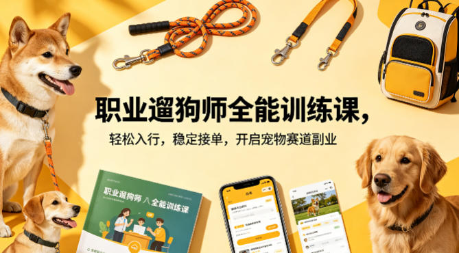 职业遛狗师全能训练课，轻松入行，稳定接单，开启宠物赛道副业-源创文化-衍智堂