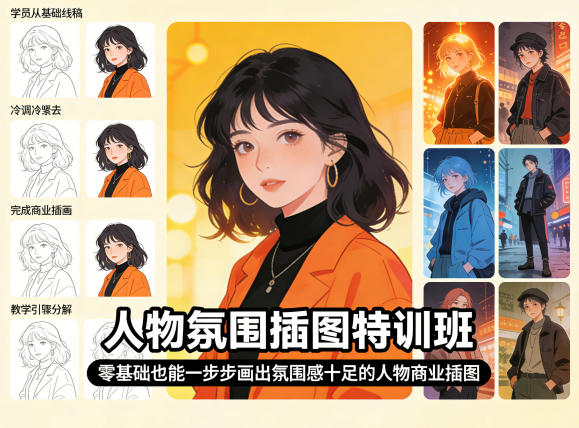 人物氛围插图特训班，零基础也能一步步画出氛围感十足的人物商业插图-源创文化-衍智堂