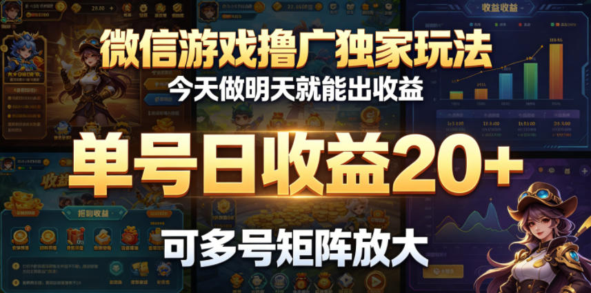 微信游戏撸广独家玩法，今天做明天就能出收益，单号日收益20+，可多号矩阵放大-源创文化-衍智堂