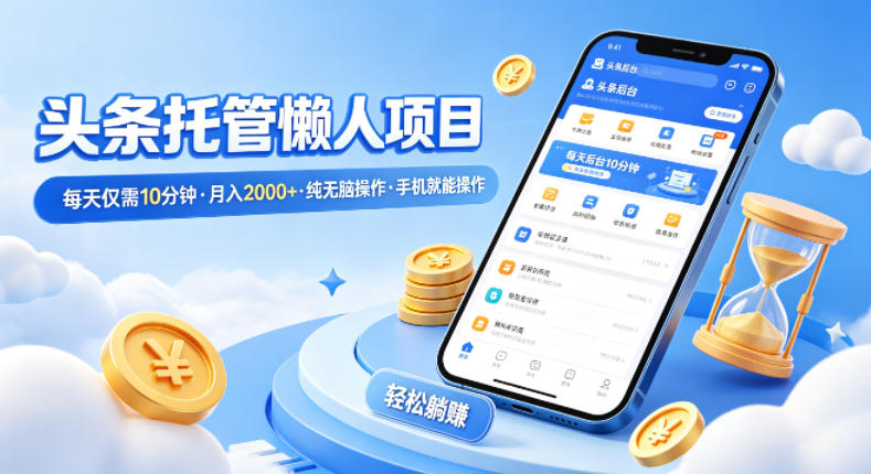 头条托管懒人项目，每天仅需10分钟，月入2000+，纯无脑操作，手机就能操作【揭秘】-源创文化-衍智堂