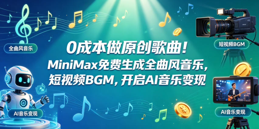 0成本做原创歌曲！MiniMax免费生成全曲风音乐，短视频BGM，开启AI音乐变现-源创文化-衍智堂
