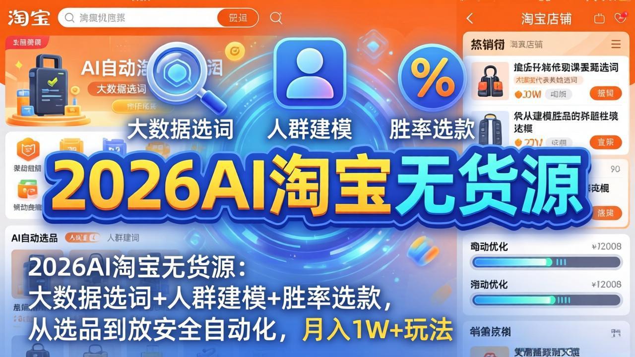 2026AI淘宝无货源：大数据选词+人群建模+胜率选款，从选品到放大全自动化，月入1W+玩法-源创文化-衍智堂