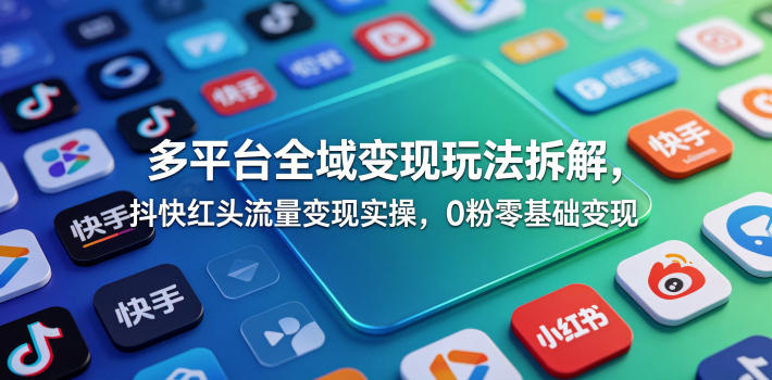 多平台全域变现玩法拆解，抖快红头流量变现实操，0粉零基础变现-源创文化-衍智堂
