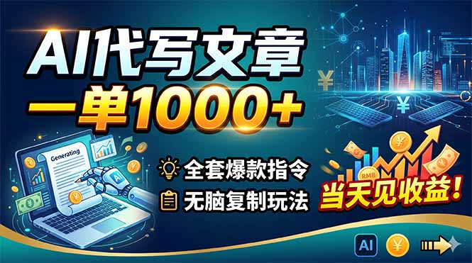 AI代写文章，一单1000+，全套爆款指令+无脑复制玩法，当天见收益！-源创文化-衍智堂