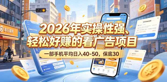 2026年实操性强、轻松好賺的看广告项目，一部手机平均日入40-50，保底30米【揭秘】-源创文化-衍智堂