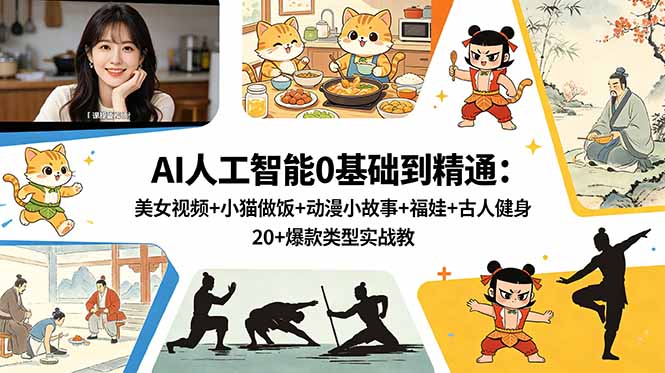 AI人工智能0基础到精通：美女视频+小猫做饭+动漫小故事+福娃+古人健身，20+爆款类型实战教学-源创文化-衍智堂