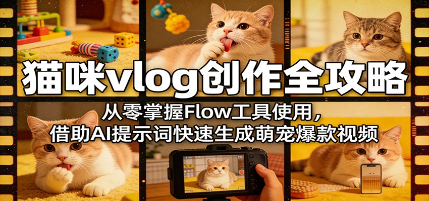 猫咪vlog创作全攻略：从零掌握Flow工具使用，借助AI提示词快速生成萌宠爆款视频-源创文化-衍智堂
