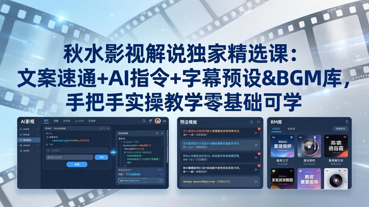 秋水影视解说独家精选课：文案速通+AI指令+字幕预设+BGM库，手把手实操教学零基础可学-源创文化-衍智堂