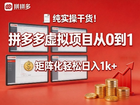 纯实操干货！拼多多虚拟项目从0到1，矩阵化轻松日入1k+【揭秘】-源创文化-衍智堂