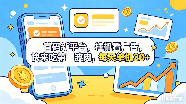 首码新平台，挂G自动看广告，快来吃第一波肉，每天单机30+，可矩阵放大【揭秘】-源创文化-衍智堂