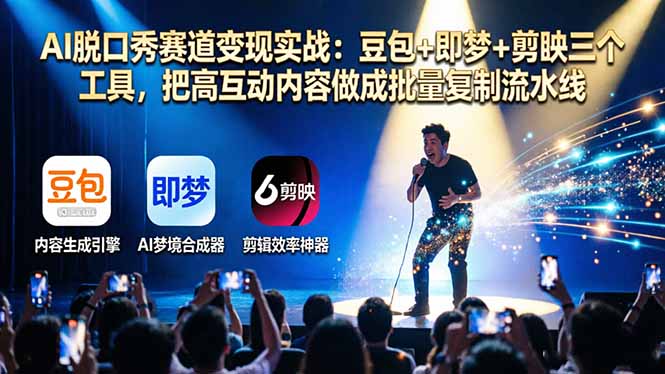 AI脱口秀赛道变现实战：豆包+即梦+剪映三个工具，把高互动内容做成批量复制流水线-源创文化-衍智堂