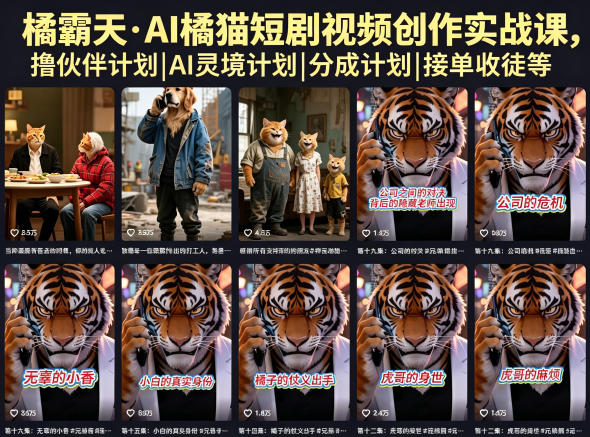 橘霸天·AI橘猫短剧视频创作实战课，撸伙伴计划|AI灵境计划|分成计划|接单收徒等-源创文化-衍智堂