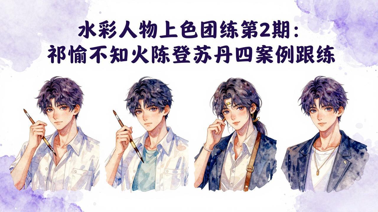 水彩人物上色团练第2期：祁煜不知火陈登苏丹四案例跟练，手把手提升绘画能力-源创文化-衍智堂