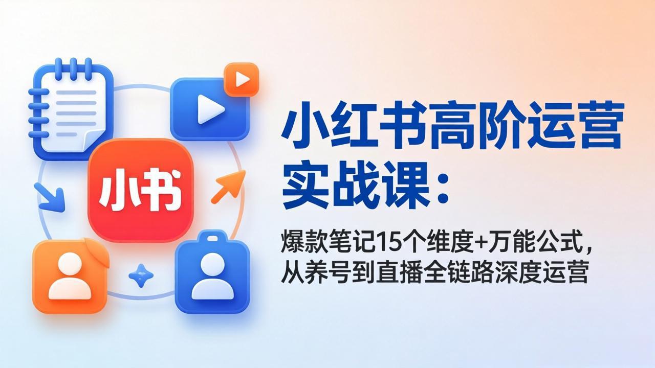 小红书高阶运营实战课：爆款笔记15个维度+万能公式，从养号到直播全链路深度运营-源创文化-衍智堂