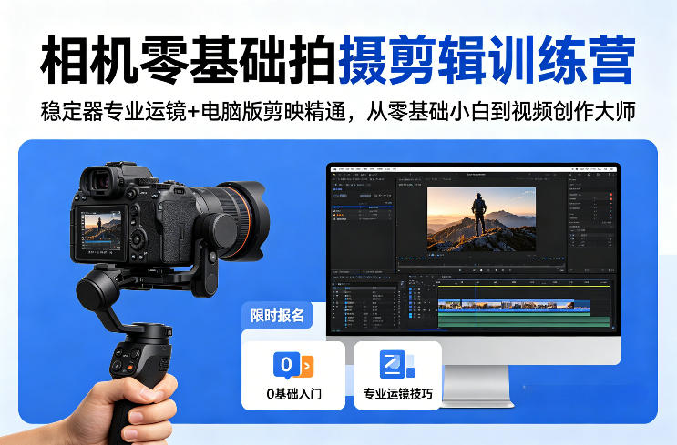 相机零基础拍摄剪辑训练营：稳定器专业运镜+电脑版剪映精通，从零基础小白到视频创作大师-源创文化-衍智堂