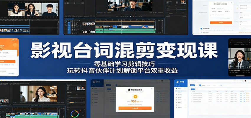 影视台词混剪变现课：零基础学习剪辑技巧，玩转抖音伙伴计划解锁平台双重收益-源创文化-衍智堂