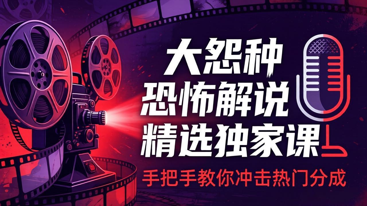 大怨种恐怖解说精选独家课：电影下载+文案配音+片头封面，手把手教你冲击热门分成-源创文化-衍智堂