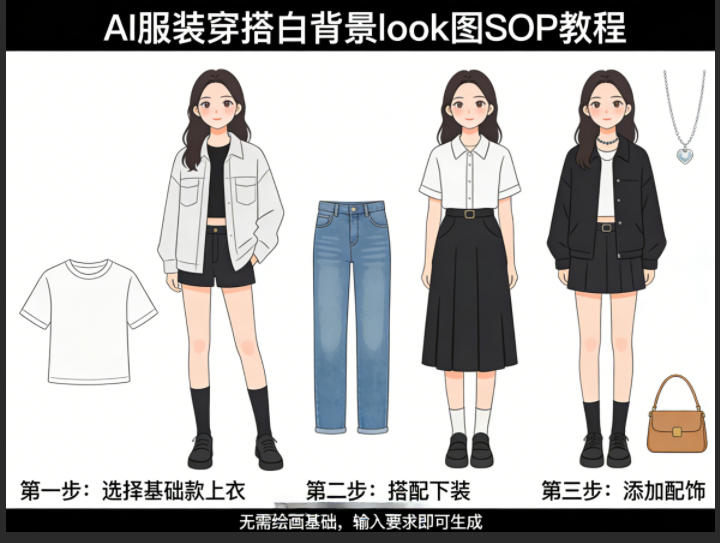 AI服装穿搭白背景look图SOP教程，不用会画画，提几句具体要求，AI就能还你一个奇迹-源创文化-衍智堂
