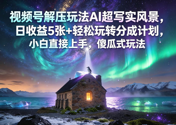 视频号解压玩法AI超写实风景，日收益5张+轻松玩转分成计划，小白直接上手，傻瓜式玩法-源创文化-衍智堂