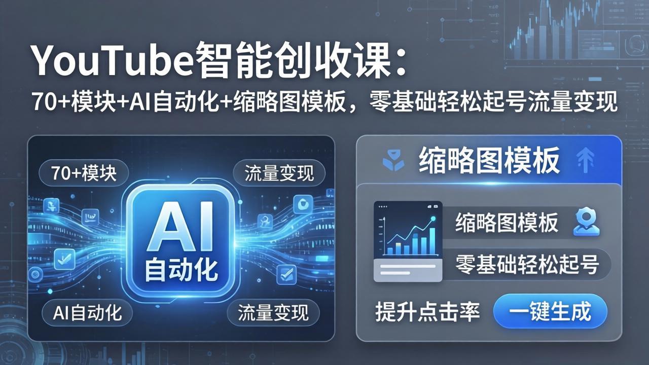 YouTube智能创收课：70+模块+AI自动化+缩略图模板，零基础轻松起号流量变现-源创文化-衍智堂