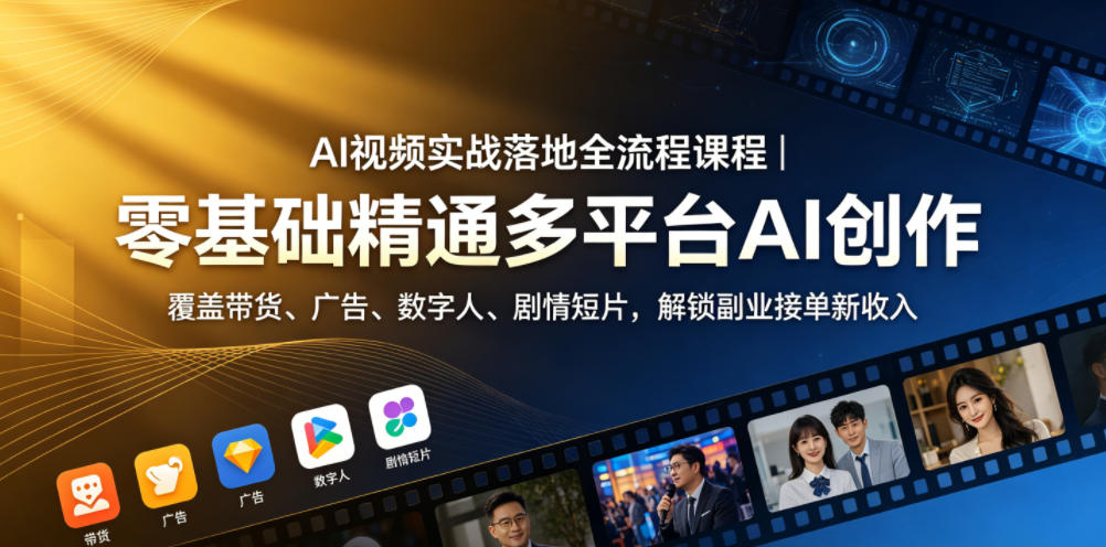 AI视频实战落地全流程课程｜零基础精通多平台AI创作，覆盖带货、广告、数字人、剧情短片，解锁副业接单新收入-源创文化-衍智堂