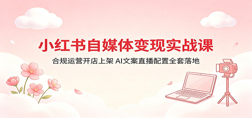 小红书自媒体变现实战课：合规运营开店上架，AI文案直播配置全套落地-源创文化-衍智堂