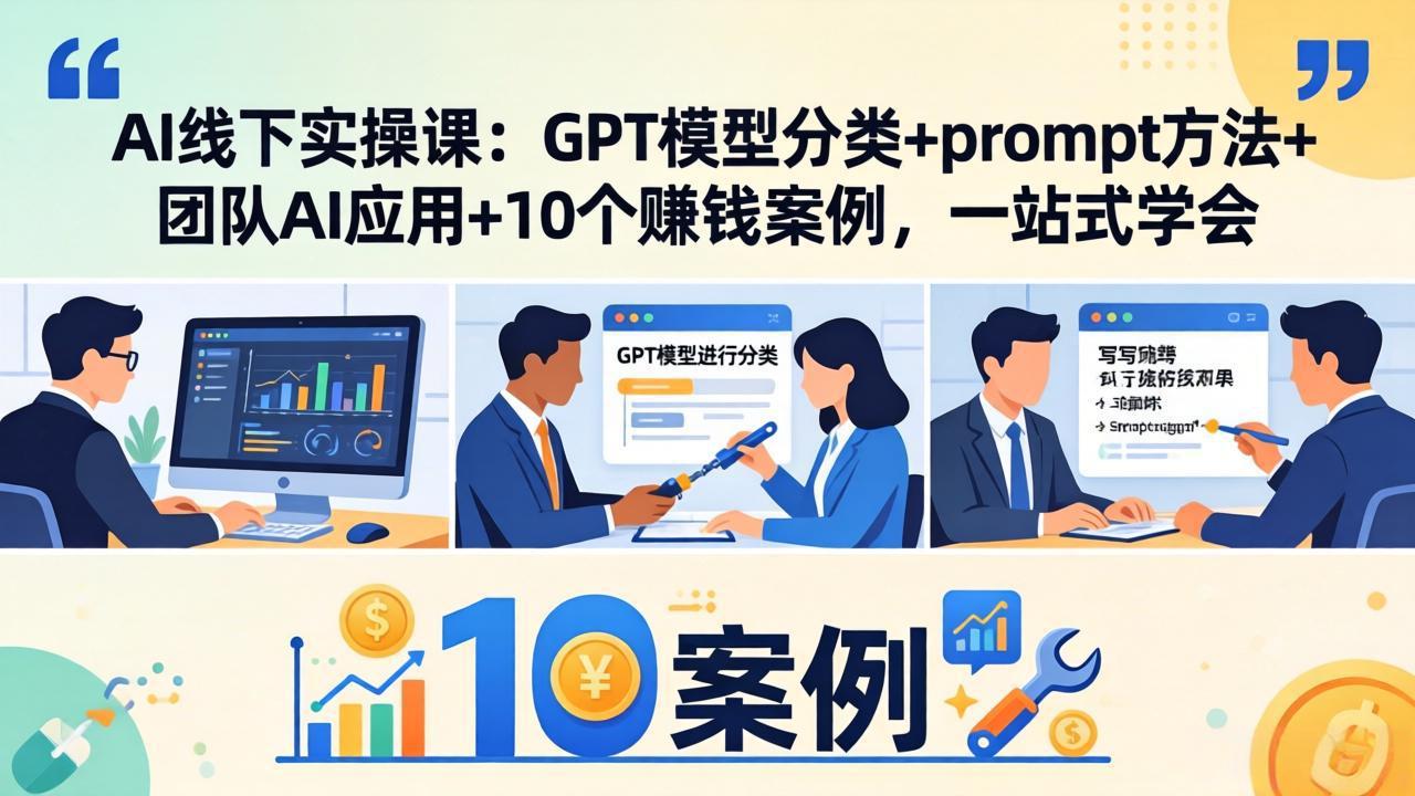 AI线下实操课：GPT模型分类+prompt方法+团队AI应用+10个赚钱案例，一站式学会-源创文化-衍智堂