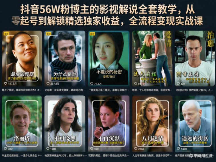 抖音56W粉博主的影视解说全套教学，从零起号到解锁精选独家收益，全流程变现实战课-源创文化-衍智堂