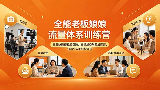 全能老板娘流量体系训练营，三天吃透短视频引流、直播成交与私域运营，打造个人IP轻松变现-源创文化-衍智堂