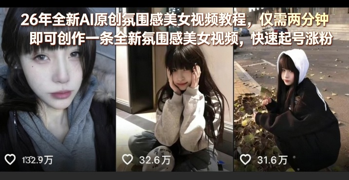 26年全新AI原创氛围感美女视频教程,仅需两分钟即可创作一条全新氛围感美女视频,快速起号涨粉-源创文化-衍智堂