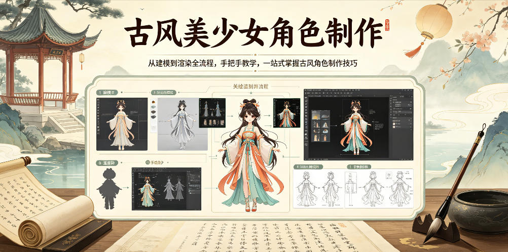 古风美少女角色制作，从建模到渲染全流程，手把手教学，一站式掌握古风角色制作技巧-源创文化-衍智堂