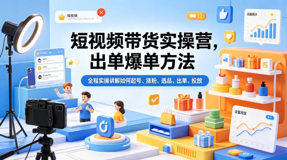短视频带货实操营，出单爆单方法，全程实操讲解如何起号、涨粉、选品、出单、投放(更新0515)-源创文化-衍智堂
