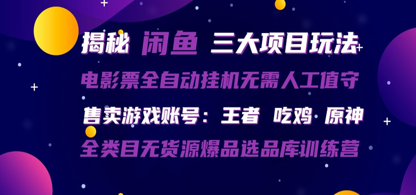 闲鱼三种玩法 全自动电影票 售卖游戏账号 爆品选品库训练营-源创文化-衍智堂