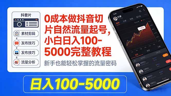 0成本做抖音切片自然流量起号，小白日入100-5000完整教程-源创文化-衍智堂