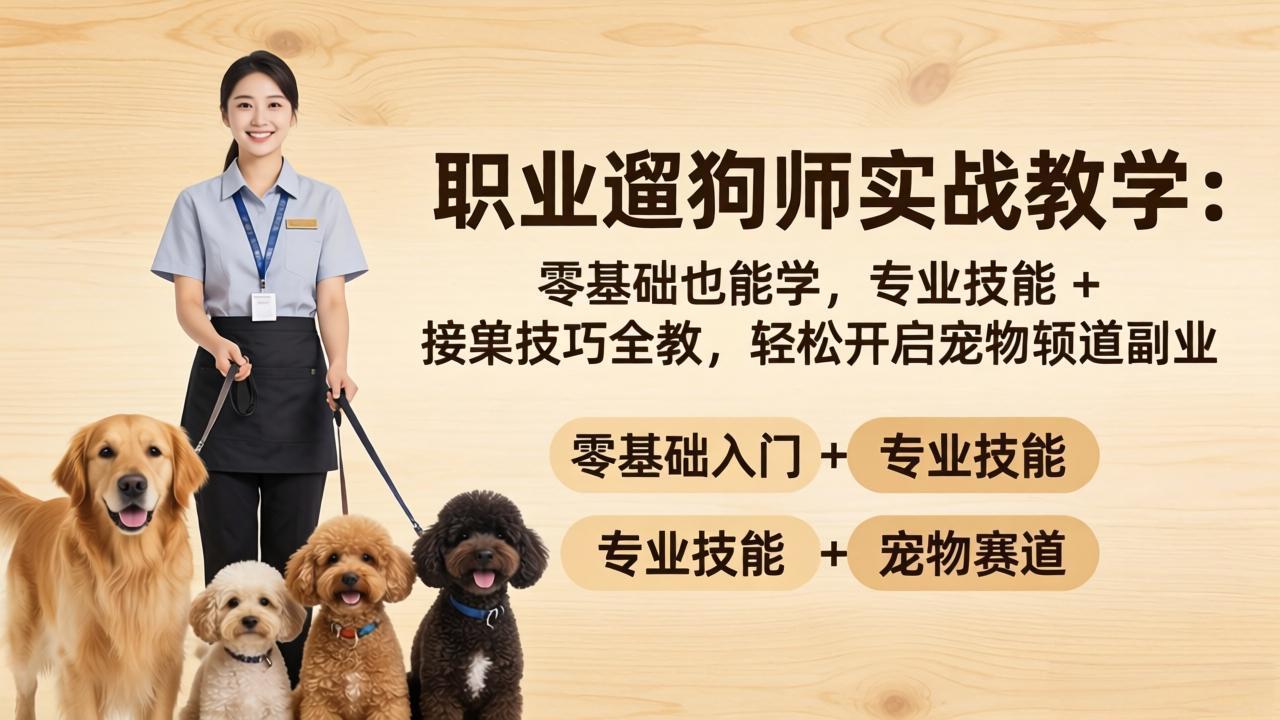 职业遛狗师实战教学：零基础也能学，专业技能 + 接单技巧全教，轻松开启宠物赛道副业-源创文化-衍智堂