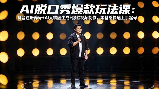 AI脱口秀爆款玩法课：抖音注册养号+AI人物图生成+爆款视频制作，零基础快速上手起号-源创文化-衍智堂