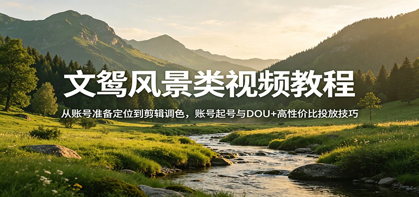 文鸳风景类视频教程：从账号准备定位到剪辑调色，账号起号与DOU+高性价比投放技巧-源创文化-衍智堂