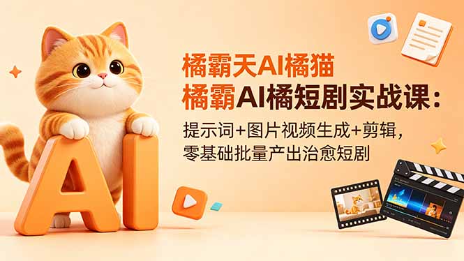 橘霸天AI橘猫短剧实战课：提示词+图片视频生成+剪辑，零基础批量产出治愈短剧-源创文化-衍智堂