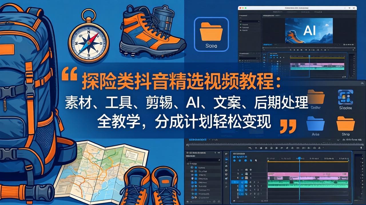 探险类抖音精选视频教程：素材、工具、剪辑、AI、文案、后期处理全教学，分成计划轻松变现-源创文化-衍智堂