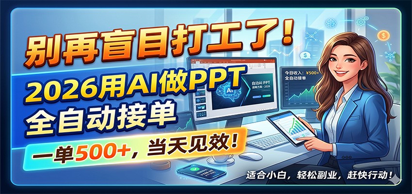 别再盲目打工了！2026用AI做PPT全自动接单，一单5张+，当天见效！-源创文化-衍智堂