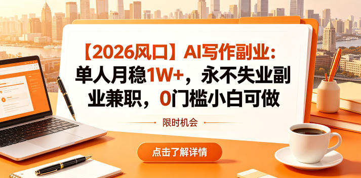 【2026风口】AI写作副业：单人月稳1W+，永不失业副业兼职，0门槛小白可做【揭秘】-源创文化-衍智堂