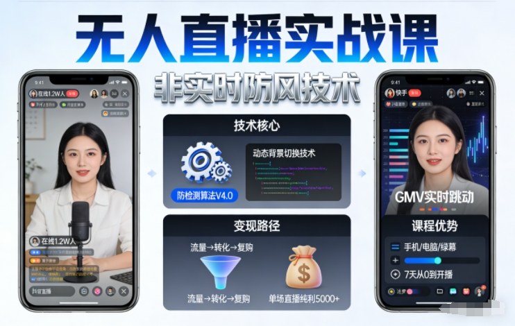 宝子哥无人直播实战课，非实时防风技术，聚焦抖音快手等平台直播带货，轻松开启直播变现之路(更新2026年5月10日)-源创文化-衍智堂