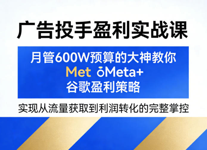 广告投手盈利实战课，月管600W预算的大神教你Meta+谷歌盈利策略，实现从流量获取到利润转化的完整掌控-源创文化-衍智堂