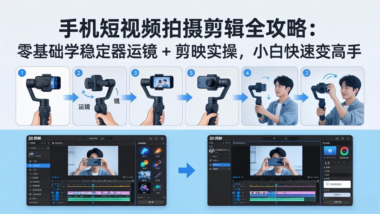 手机短视频拍摄剪辑全攻略：零基础学稳定器运镜 + 剪映实操，小白快速变高手-源创文化-衍智堂