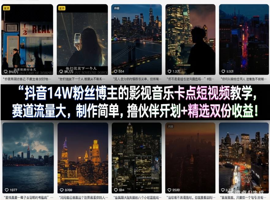 抖音14W粉丝博主的影视音乐卡点短视频教学，赛道流量大，制作简单，撸伙伴计划+精选双份收益！-源创文化-衍智堂