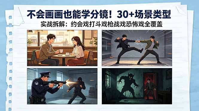 不会画画也能学分镜！30+场景类型实战拆解：约会戏打斗戏枪战戏恐怖戏全覆盖-源创文化-衍智堂