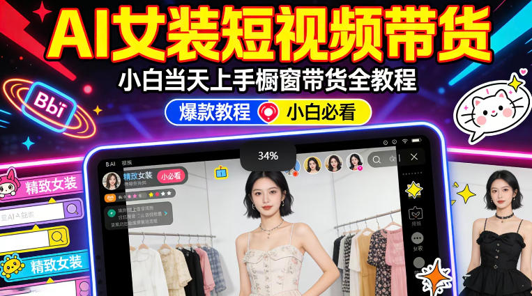 AI女装短视频橱窗带货：小白零门槛当天上手，高佣金爆款轻松賺！-源创文化-衍智堂