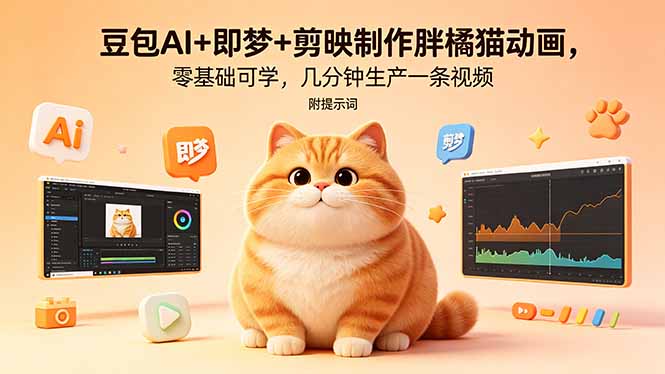 豆包AI+即梦+剪映制作胖橘猫动画,零基础可学,几分钟生产一条视频,附提示词-源创文化-衍智堂