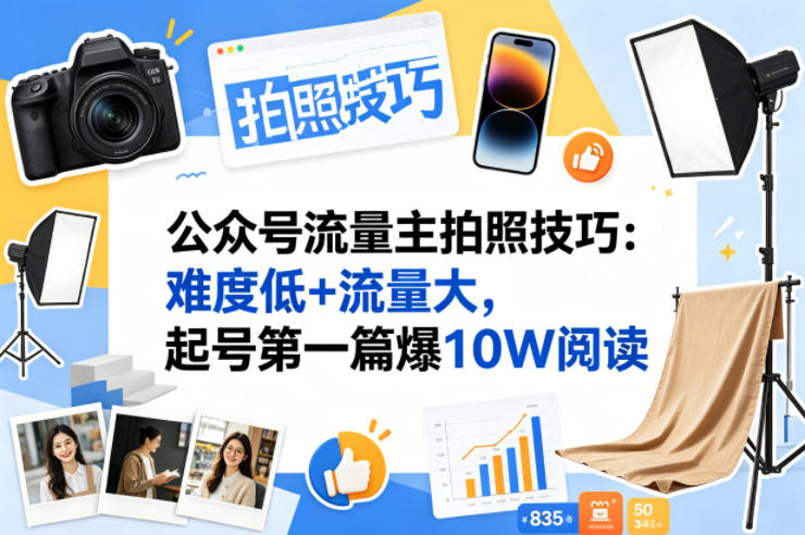 公众号流量主之拍照技巧赛道，难度低+流量大，起号第一篇就爆了10w阅读-源创文化-衍智堂